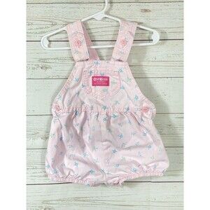 Vintage OshKosh Pink Floral Overall Shorts Union Made In USA Toddler Girl Sz 24m
